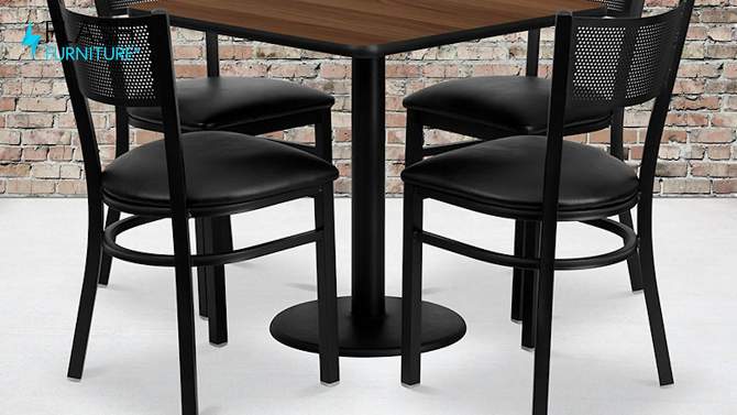 Flash Furniture 30'' Square Walnut Laminate Table Set with 4 Grid Back Metal Chairs - Black Vinyl Seat, 2 of 4, play video