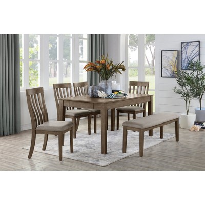 6-Piece Dining Set with Rectangular Table, 4 Chairs and Bench