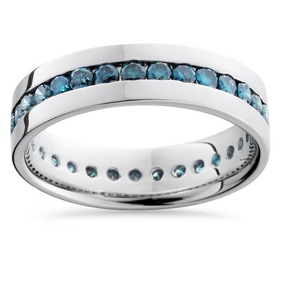 Pompeii3 1 1/5ct Blue Diamond Channel Set Eternity Ring 14K White Gold Comfort Fit