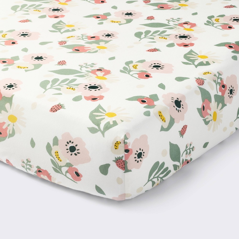 Photos - Bed Linen Cotton Fitted Crib Sheet - Floral - Cloud Island™