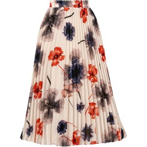 Women's High Waist Pleated A-Line Midi Skirt - Swing Flare Design Beige Flower - 1 of 4