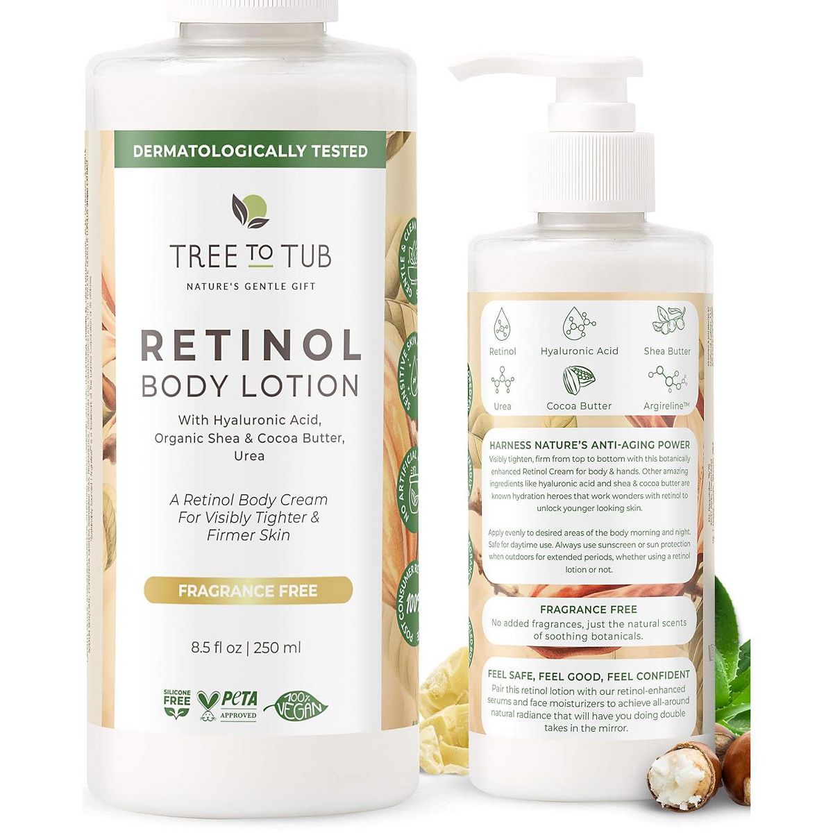 Tree To Tub Retinol Body Lotion - Hydrating Retinol Body Cream, Retinol Firming Cream w/ Hyaluronic Acid & Shea Butter, Body Lotion for Crepey Skin