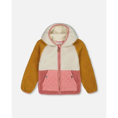 Deux par Deux Girl Faux Shearling Mid-Season Colorblock Jacket