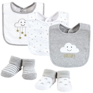 Hudson Baby Unisex Baby Cotton Bib and Sock Set, Gray Cloud, One Size - 1 of 4