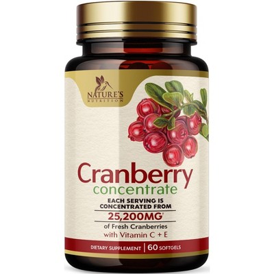 Cranberry Concentrate Extract Supplement for Women & Men + Vitamin C - 25,000mg Formula for Urinary Tract Health Support - 60 Capsules