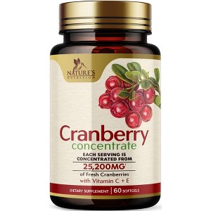 Cranberry Concentrate Extract Supplement for Women & Men + Vitamin C - 25,000mg Formula for Urinary Tract Health Support - 60 Capsules - 1 of 4