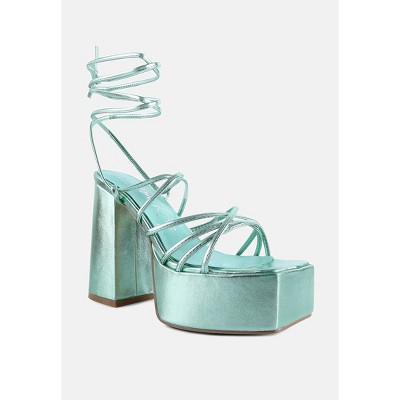 Anvil Metallic Block Heeled Lace Up Women Sandals
