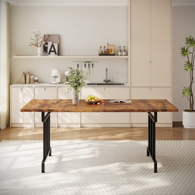 70.87'' Rustic Brown Reclaimed Wood Dining Table with Black Iron Legs