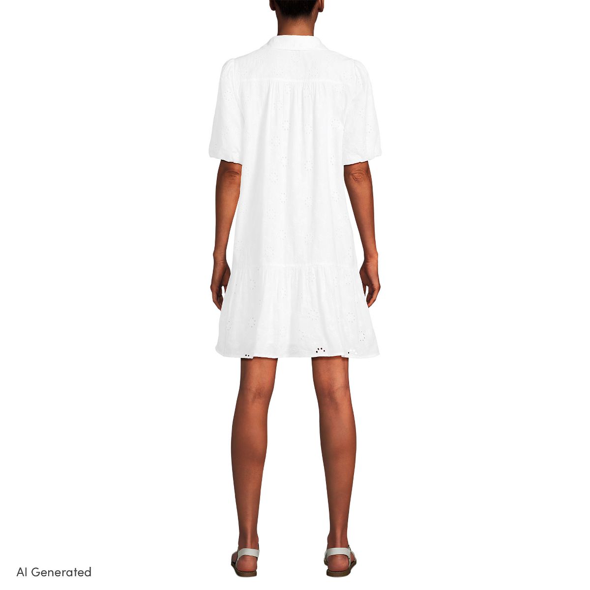 Lands' End Women's Elbow Sleeve Eyelet Knee Length Shirt Dress - thumbnail 8