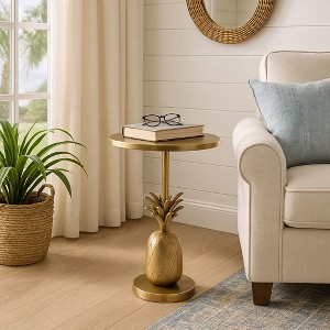 Unique End Table, Side Table, or Small Night Stand for Room Decor - Metal Bedside Table with Pineapple Base for Bedroom or Living Room - 1 of 4