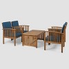 Carolina 5pc Acacia Club Chairs with Coffee Table Brown Patina Finish/Dark Teal - Christopher Knight Home: Weather-Resistant Outdoor Seating Set - 2 of 4