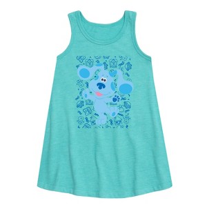 Girls' - Blue's Clues & You! - Blue Waves Hello Graphic Sleeveless Aline Dress - 1 of 2