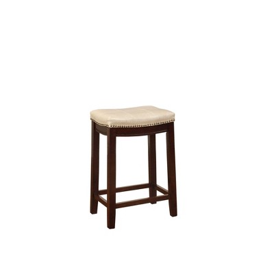 Counter Height Barstool with Faux Leather Upholstery Cream/Brown - Benzara