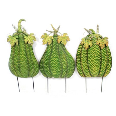 Home & Garden 22.0" Three Metal Pumpkin Stakes Green Set/3 Halloween Decorations Direct Designs International  -  Decorative Garden Stakes