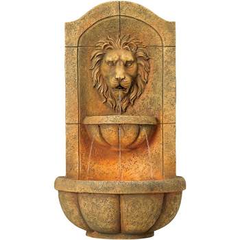 John Timberland Lion Head Rustic 2 Tier Outdoor Wall Water Fountain with LED Light 29 1/2" for Yard Garden Patio Home Deck Porch Exterior Balcony