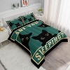 Boersma Cute Cat Bedding Queen Size Cartoon Comforter Set, Green Black Bedding , 1 Quilt 2 Pillowcases - 2 of 4