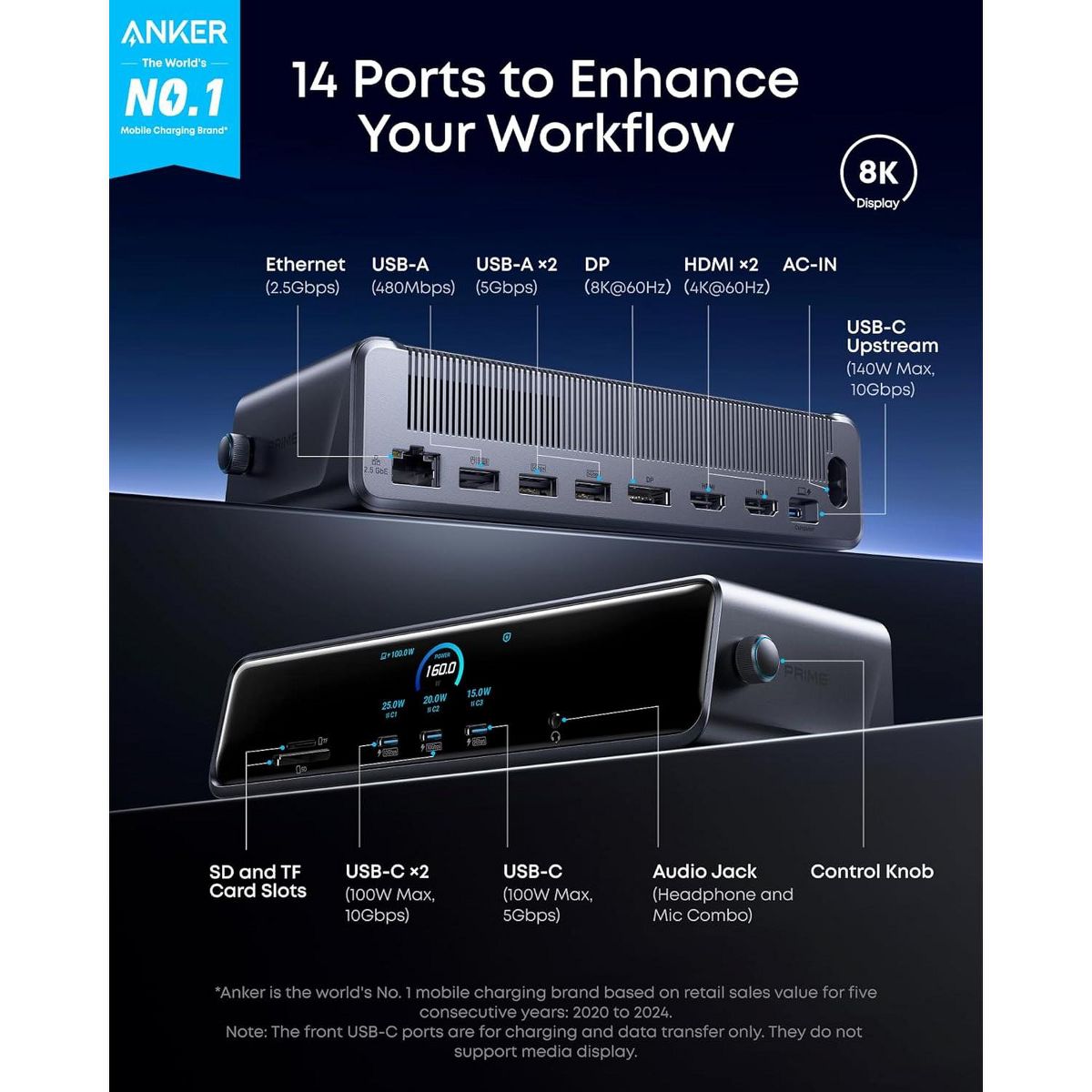 Anker Prime Docking Station (DL7400)(The Latest DisplayLink Driver Required) - thumbnail 2
