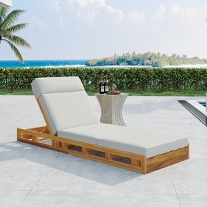 Christopher Knight Home Moreno Outdoor Acacia Wood Adjustable Chaise Lounge with Water-Resistant Cushion - 1 of 4
