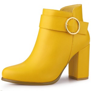 Allegra K Women's Round Toe Circle Chunky Heels Ankle Boots - 1 of 4