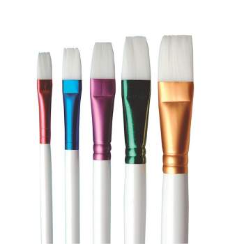 Sax White Bristle Paint Brushes With Short Wooden Handles, Flat And Round  Assorted Sizes, Set Of 24 : Target