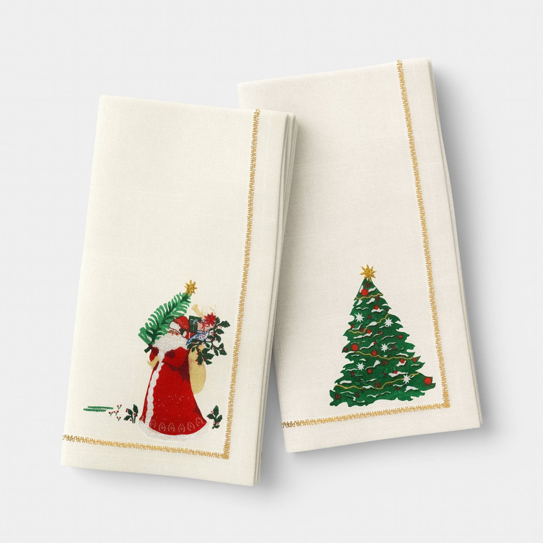 2pk Embroidered Christmas Santa/Tree Napkins White - Threshold™