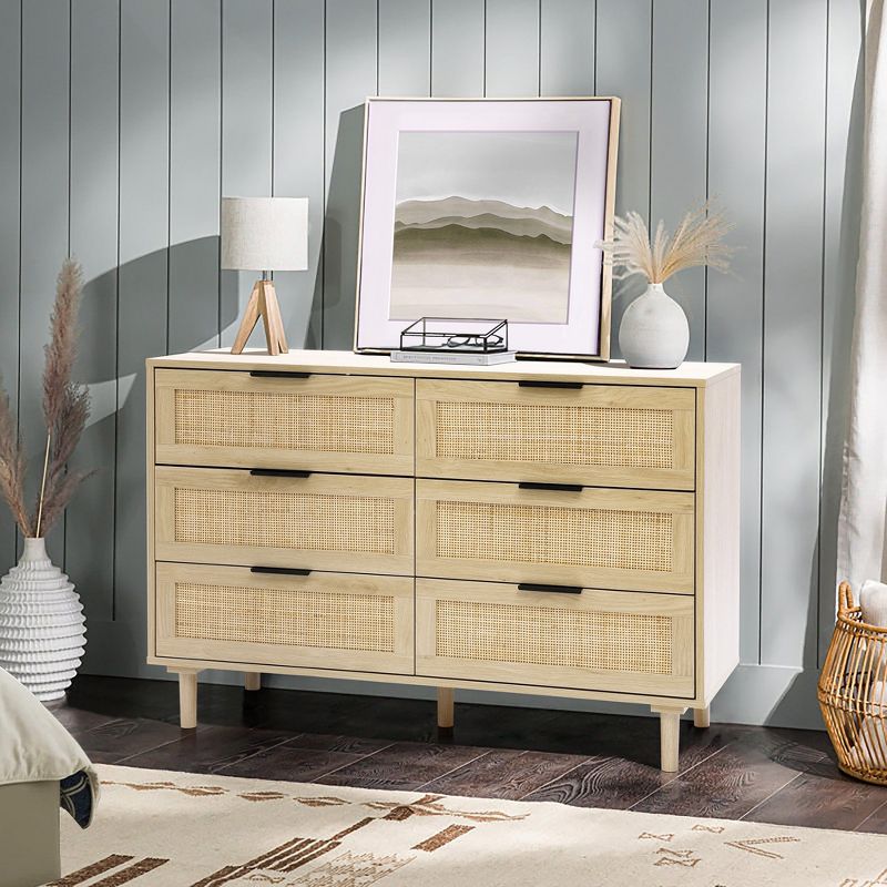 LuxenHome Light Oak Manufactured Wood 6-Drawer Bedroom Dresser Brown, 3 of 9