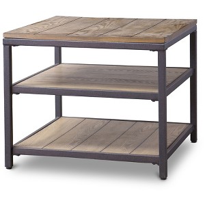 Caribou Wood and Metal End Table - Baxton Studio: Distressed Ash-Veneer, Rustic Iron, Square Shape, Dual-Shelf - 1 of 3