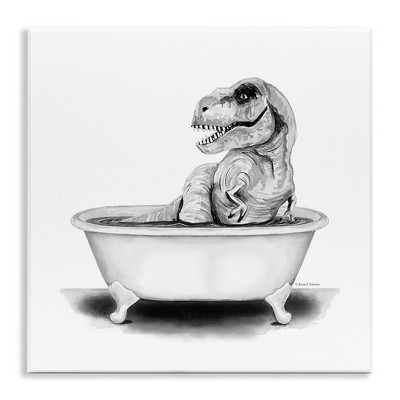 Stupell Industries Funny T-Rex Bathtub Washroom, 12" x 12"