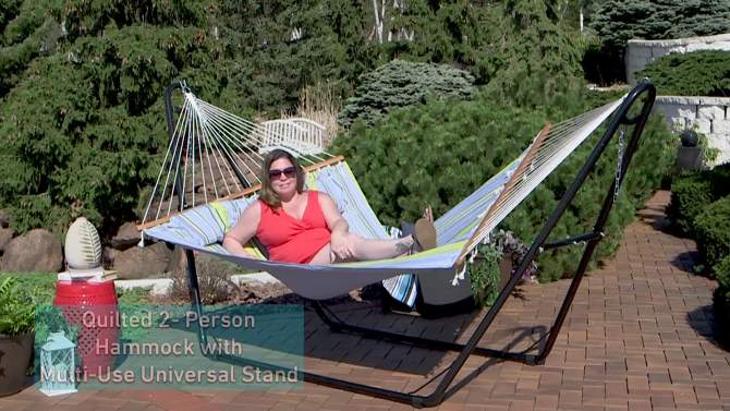 Sunnydaze Double Quilted Fabric Hammock with Universal Steel Stand - 450-Pound Capacity, 2 of 18, play video