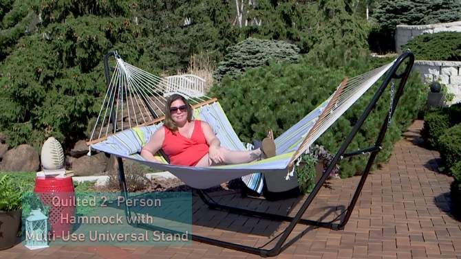 Sunnydaze Double Quilted Fabric Hammock with Universal Steel Stand - 450-Pound Capacity, 2 of 19, play video