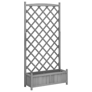vidaXL Solid Fir Wood Planter with Trellis - Raised Garden Bed for Patio/Terrace, Grey, 35.4"x13.8"x70.9" - 1 of 4