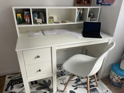 48 Inch Computer Desk with Drawers Power Outlets and 5-Cubby Hutch