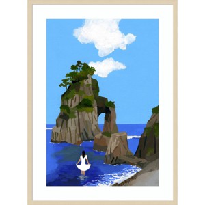 30" x 41" A Girl with a White Dress and a Beach by Hiroyuki Izutsu Wood Framed Wall Art Print - Amanti Art: Modern Lithograph, Hardwood Frame - 1 of 4