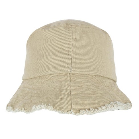 David Young Women s Distressed Bucket Hat with Frayed Edges Beige