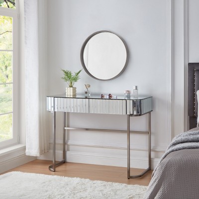 39" Mirrored Vanity Table,Mirrored Dressing Table With Drawers,Stainless Steel Base Vanity Table,Vanity Desk For Bedroom Or Office-Cuddlewood