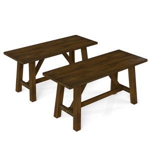 Costway 1/2 PCS Wooden Dining Bench Farmhouse Shoe Bench Entryway Seat with Rubber Wood Frame - 1 of 4