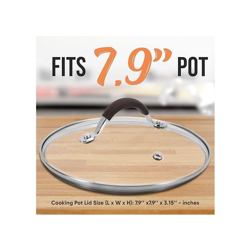 NutriChef Cooking Pot Lid 2.5 Quart - See-Through Tempered Glass Lids, Stainless Steel Rim, Dishwasher Safe, 4 of 6