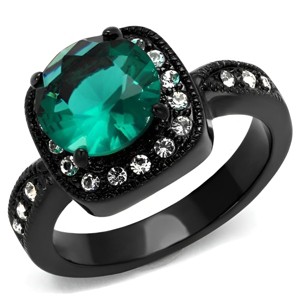 Slickblue Women's Synthetic Glass Engagement Ring, Blue-Green Zircon Center Stone, Black Stainless Steel, Sizes 5-10 - 1 of 4