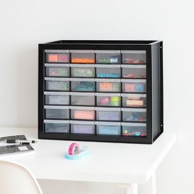 IRIS USA 24 Drawer Stackable Storage Cabinet for Hardware Crafts, Black Small Brick Organizer Utility Chest, Scrapbook Art Hobby Multiple Compartment
