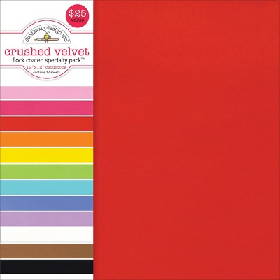 Doodlebug Single-Sided Specialty Cardstock Pack 12"X12" 12/P-Flocked Crushed Velvet, 12 Colors/1 Each