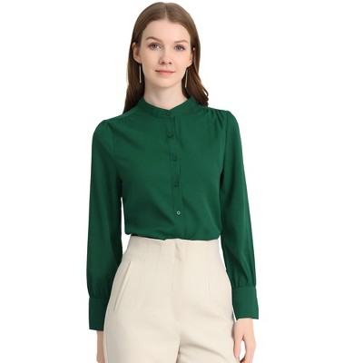 INSPIRE CHIC Women's Mandarin Collar Office Long Sleeve Button Down Shirt
