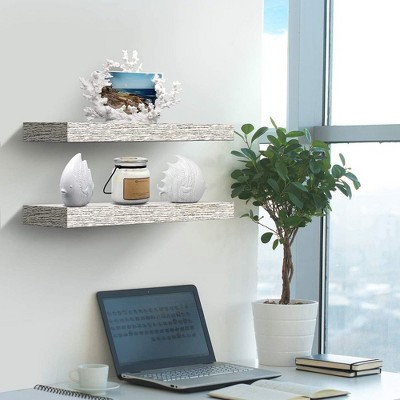 Beige Rustic Wood Floating Wall Shelves, 17.6 Inch, 2 Pack