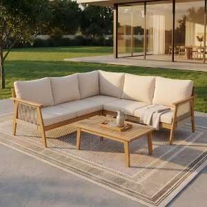 Premium 4-Piece Acacia Wood Outdoor Sectional Patio Furniture Set