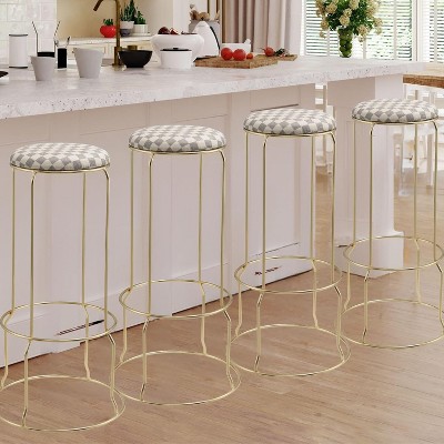 Kings Brand Furniture 4-Pack Stack Stools, Upholstered w/Metal Legs Backless Stackable  Bar and Counter Height Stool, Dining Room Kitchen Chairs