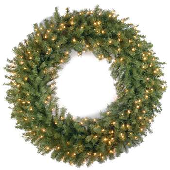 National Tree Company Pre-Lit Artificial Christmas Wreath, Green, Norwood Fir, White Lights, Christmas Collection, 42 Inches