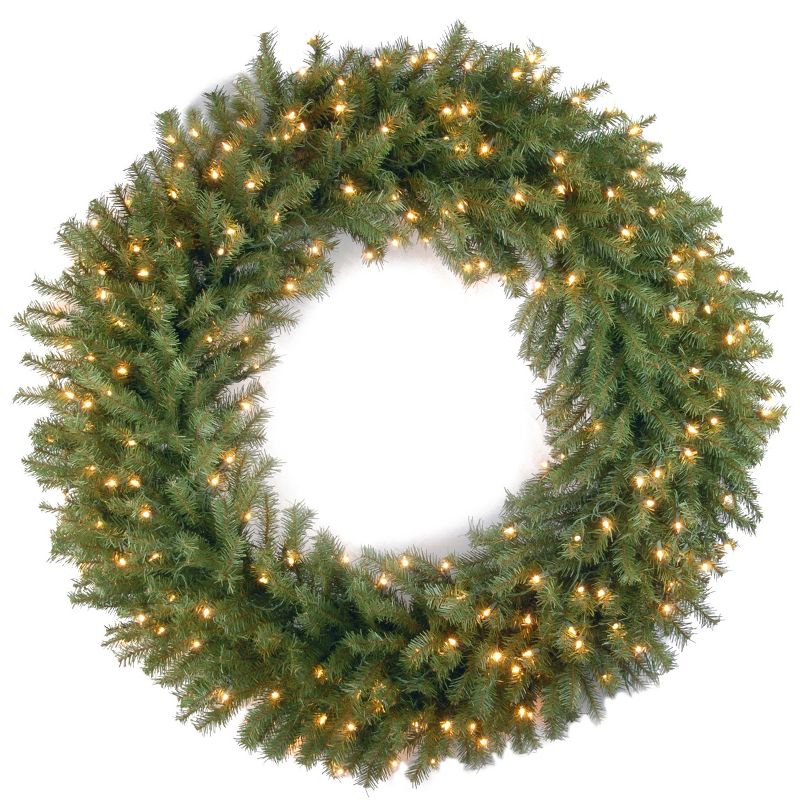 National Tree Company Pre-Lit Artificial Christmas Wreath, Green, Norwood Fir, White Lights, Christmas Collection, 42 Inches, 1 of 8