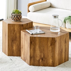 NicBex Modern Hexagonal Coffee Table Set of 2 with Wood Frame for Living Room and Office - 1 of 4