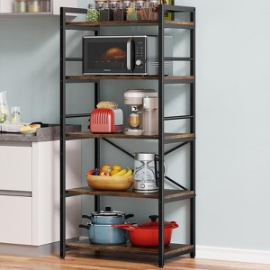 Denkee 5-Tier Baker Rack, Industrial Microwave Stand Shelf, Coffee Bar for Small Spaces, Free Standing Kitchen Shelf with Storage, Black/Brown/Gray - 1 of 4