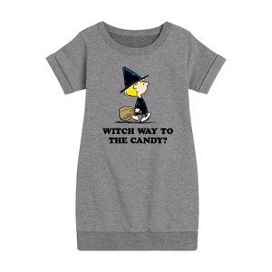 Girls' - Peanuts - Witch Way To The Candy Graphic Short Sleeve Fleece Dress - 1 of 4
