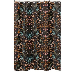 Sweet Jojo Designs Shower Curtain 72in.x72in. Boho Floral Wildflower Black and Orange - 1 of 4